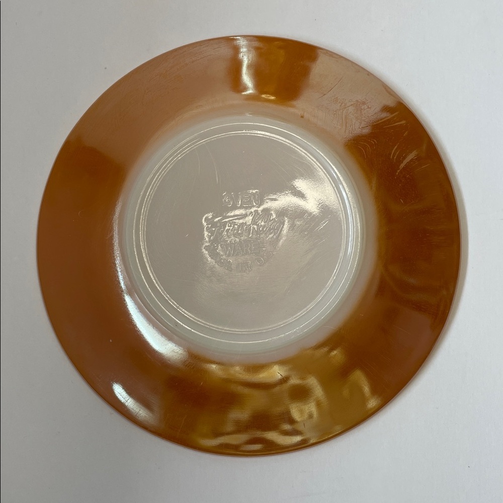Vintage Fire King Iridescent Amber Creamer & Saucer Set - Picture 3 of 7
